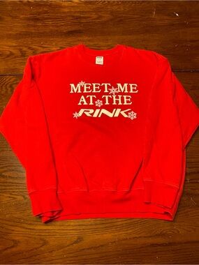 PINK Victoria's Secret Red 'Meet Me At The Rink' hockey sweatshirt size M